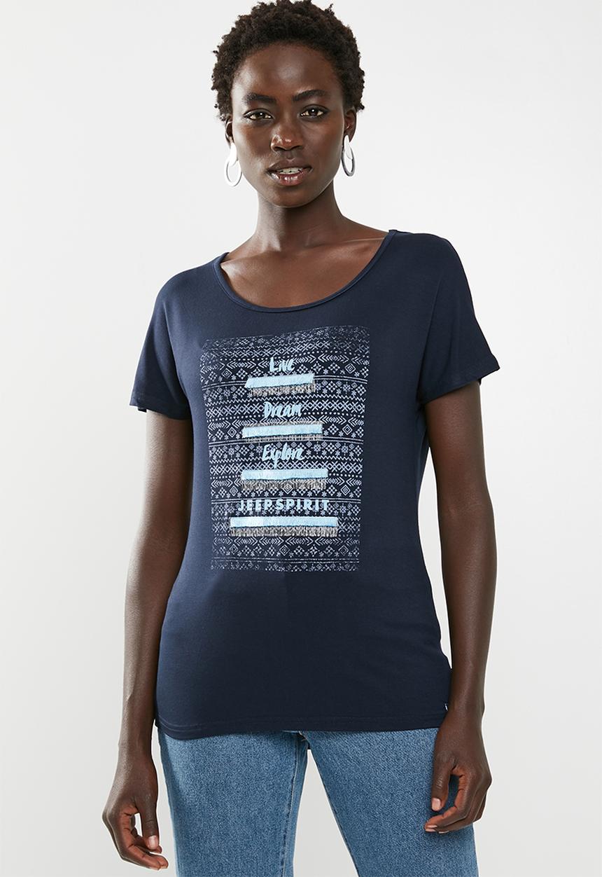 JEEP - Embroidery and print detail tee - navy