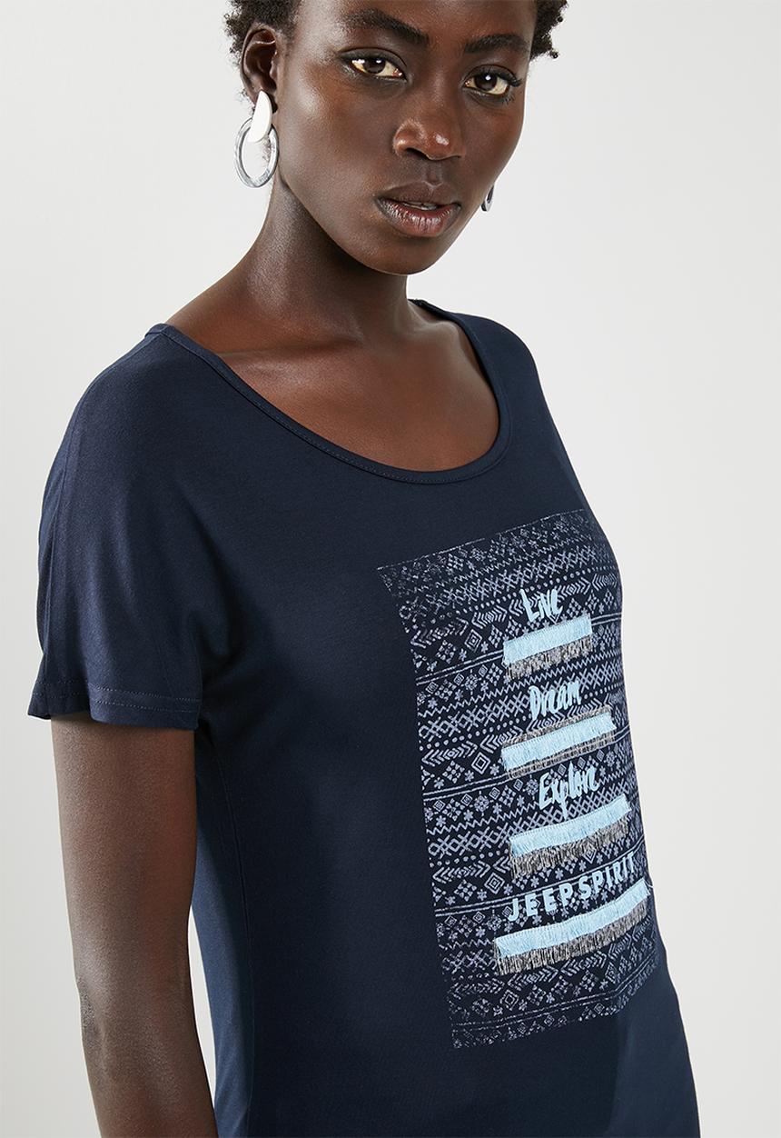 JEEP - Embroidery and print detail tee - navy
