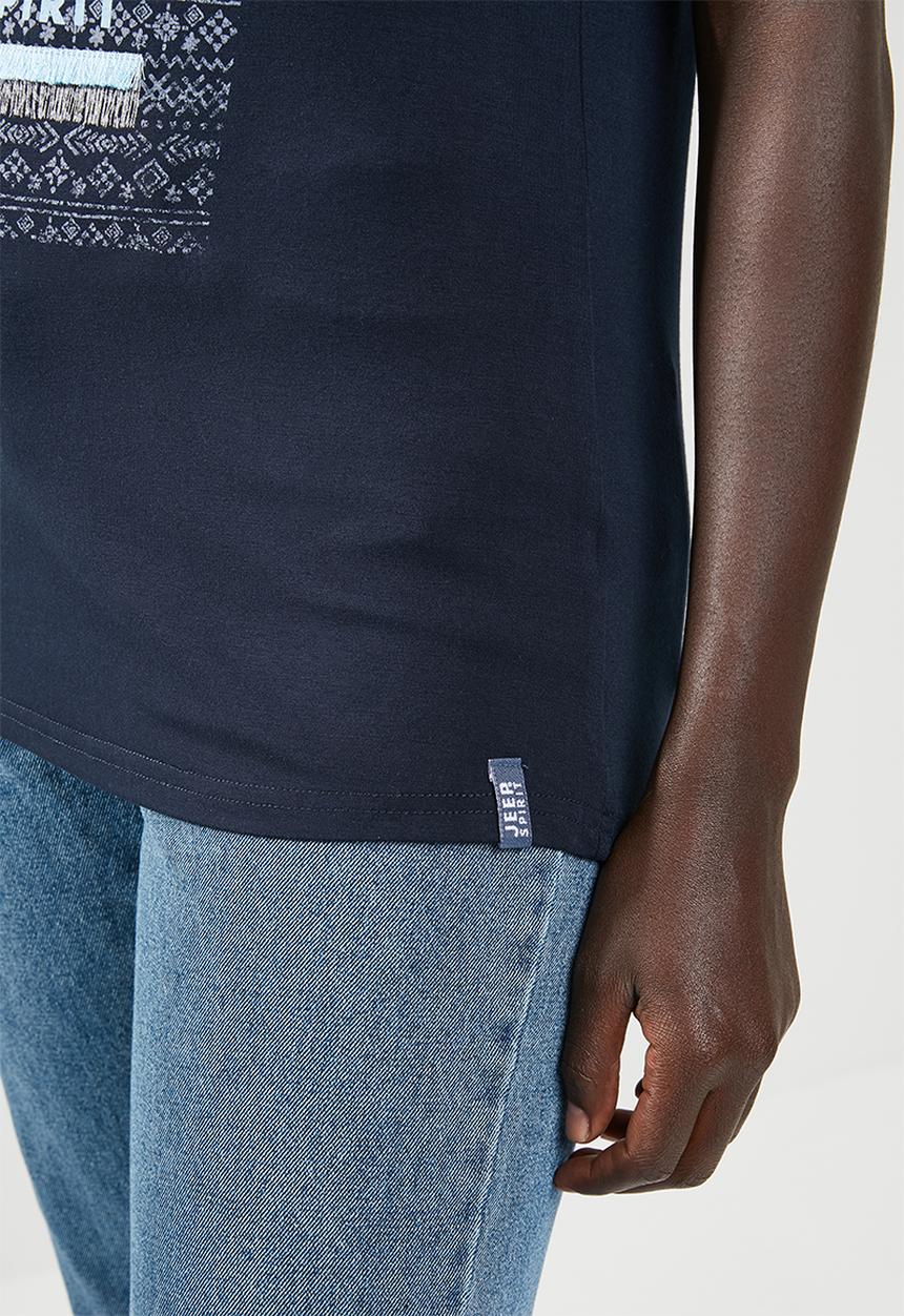 JEEP - Embroidery and print detail tee - navy