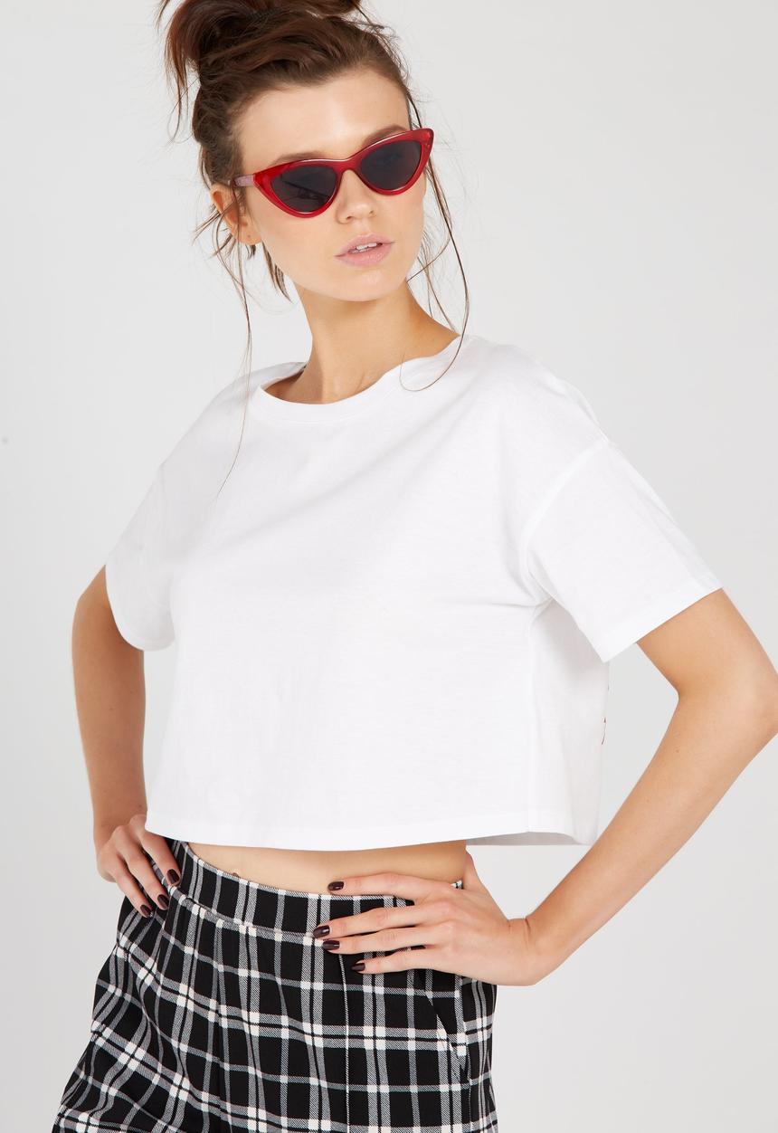 Supré  - Printed loose crop tee - white 