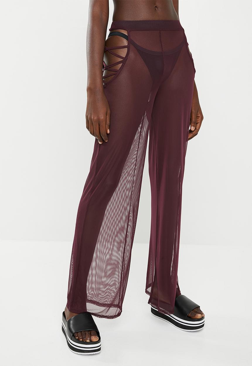 Missguided - Mesh lattice side trouser cover up - burgundy