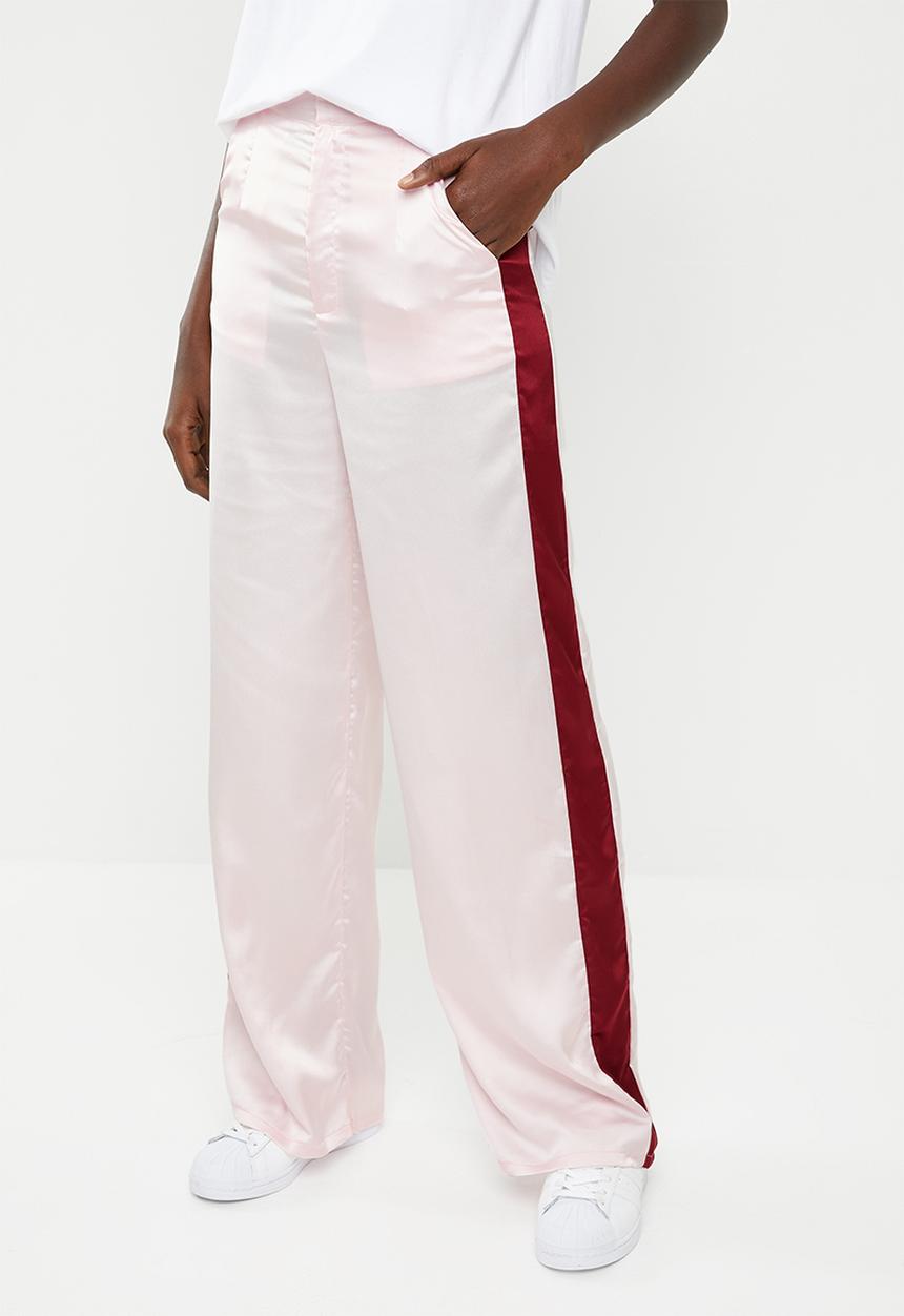 Missguided - Satin side stripe trousers - pink & burgundy 
