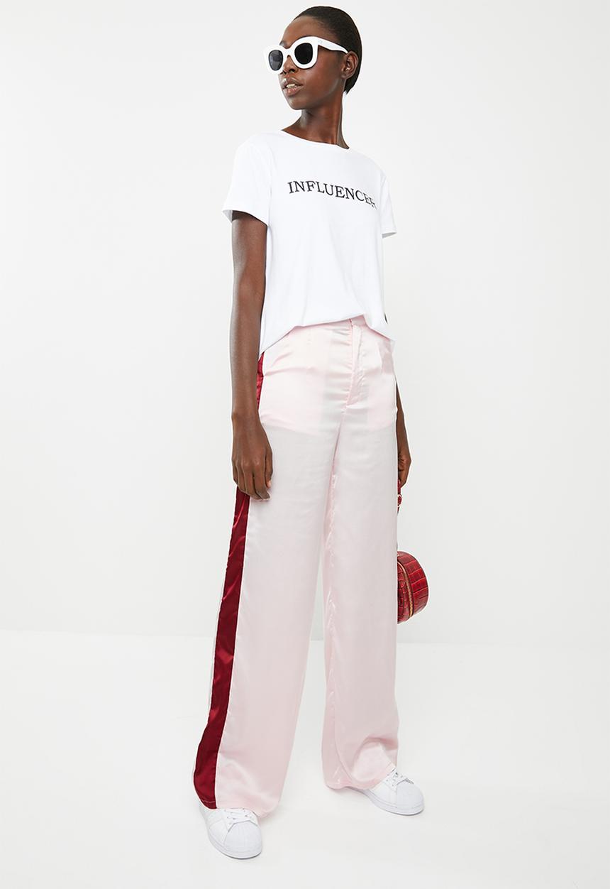 Missguided - Satin side stripe trousers - pink & burgundy 