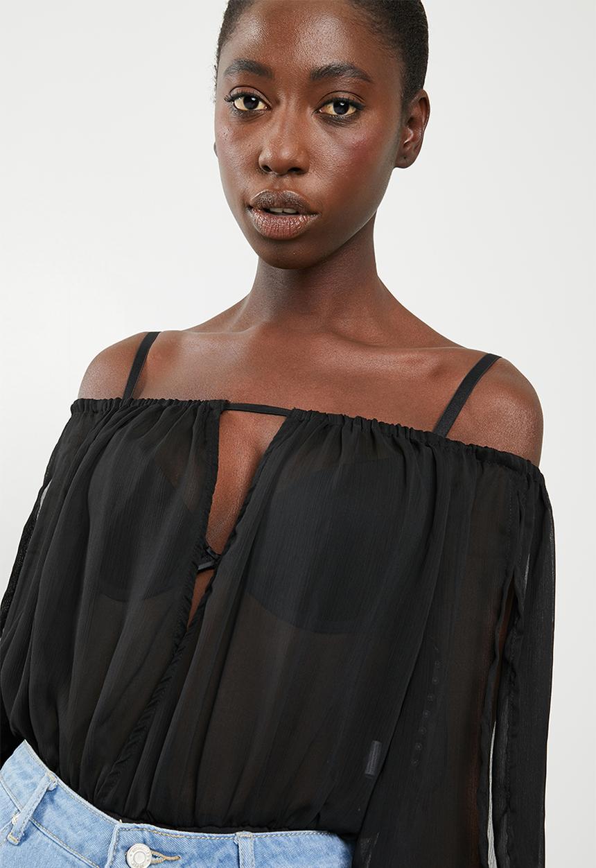 Missguided - Bardot frill sleeve keyhole bodysuit - black