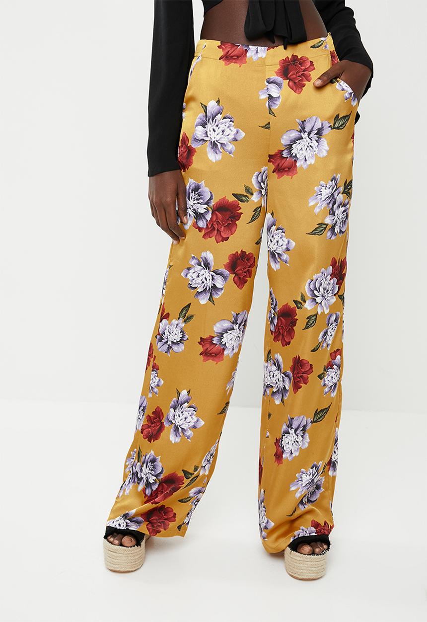 Missguided - Floral wide leg trousers - yellow