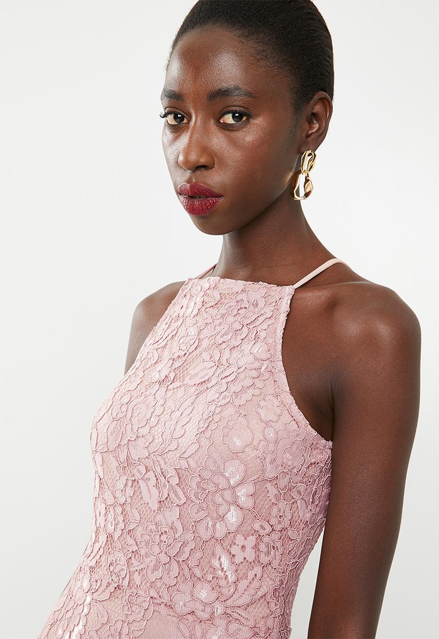 Missguided - Lace square neck bodycon dress - pink