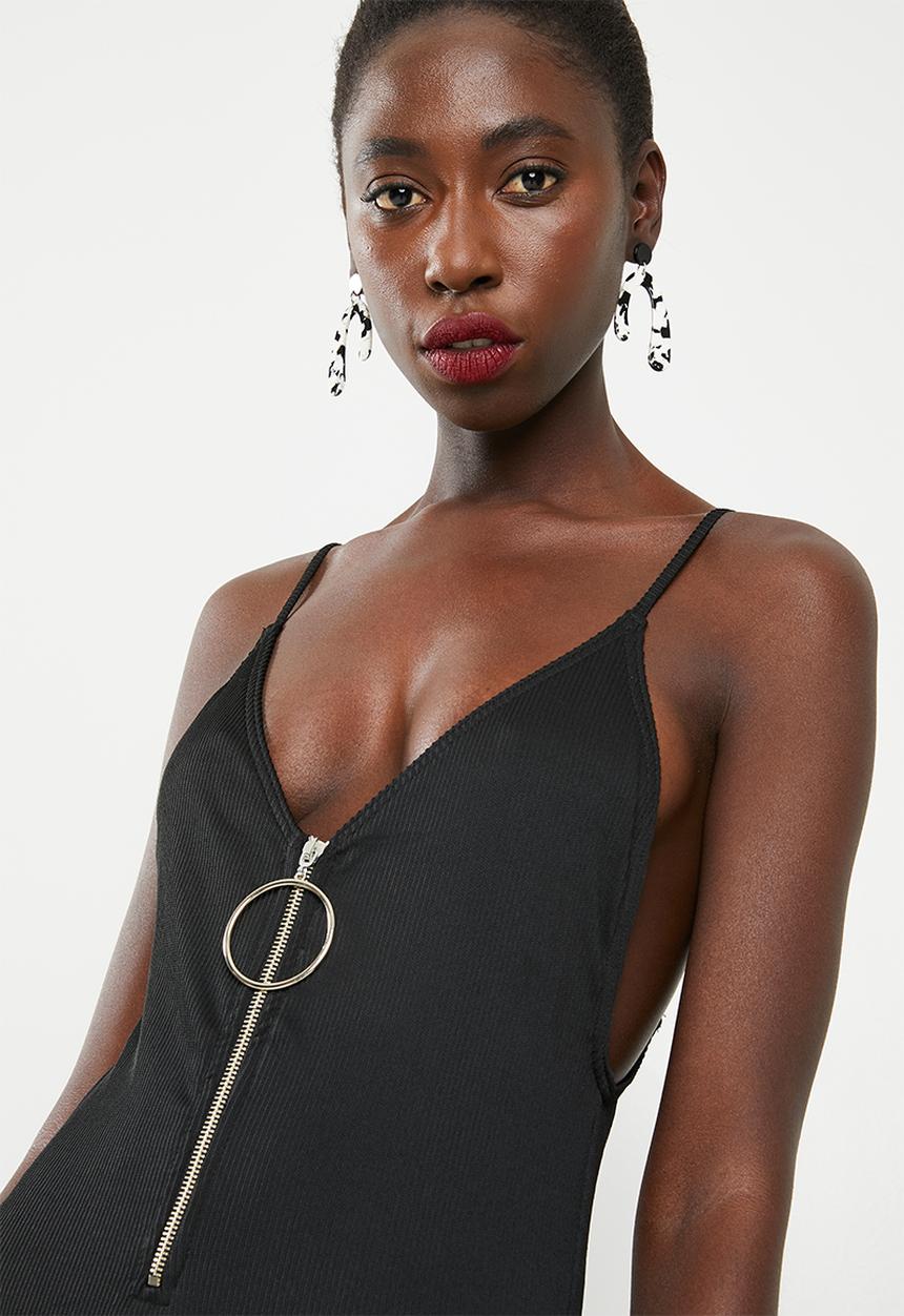 Missguided - Zipper rib high leg swimsuit - black 