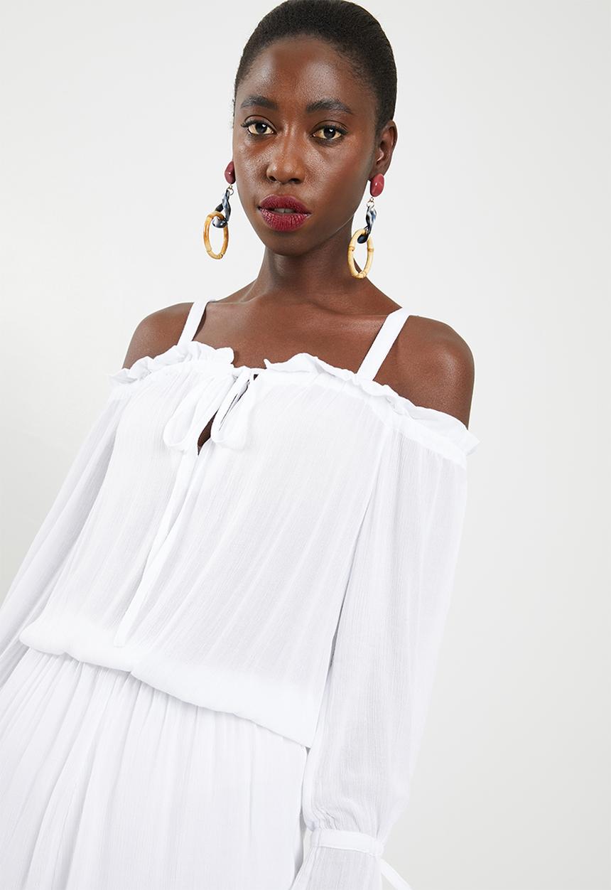 Noisy May - Alberte long sleeve playsuit - white