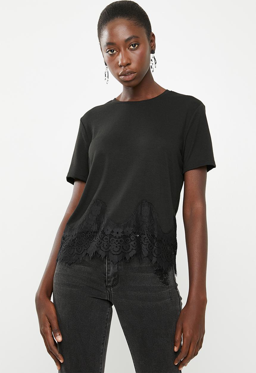 ONLY - Bella lace short sleeve top - black
