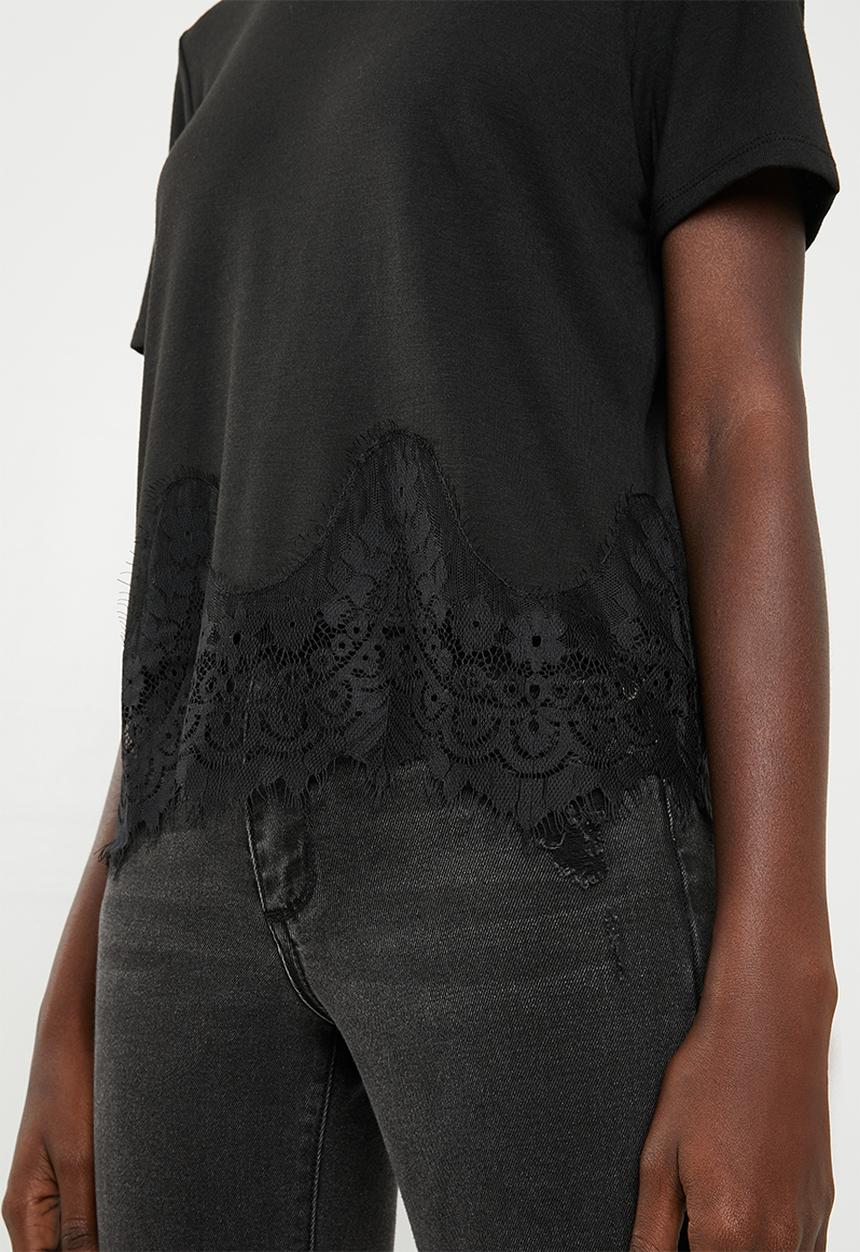 ONLY - Bella lace short sleeve top - black