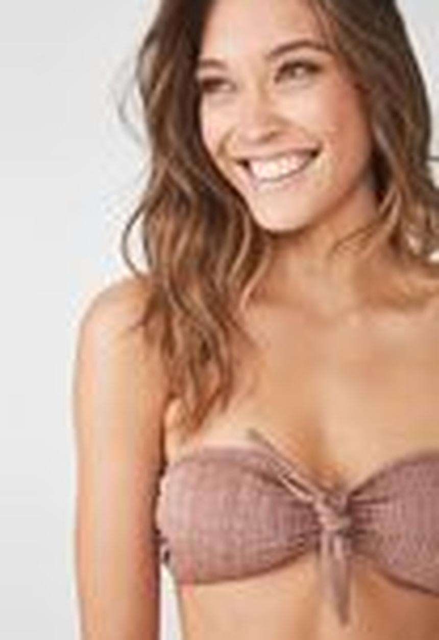 Cotton On - Kaya jacquard tie bandeau bikini top - brown 