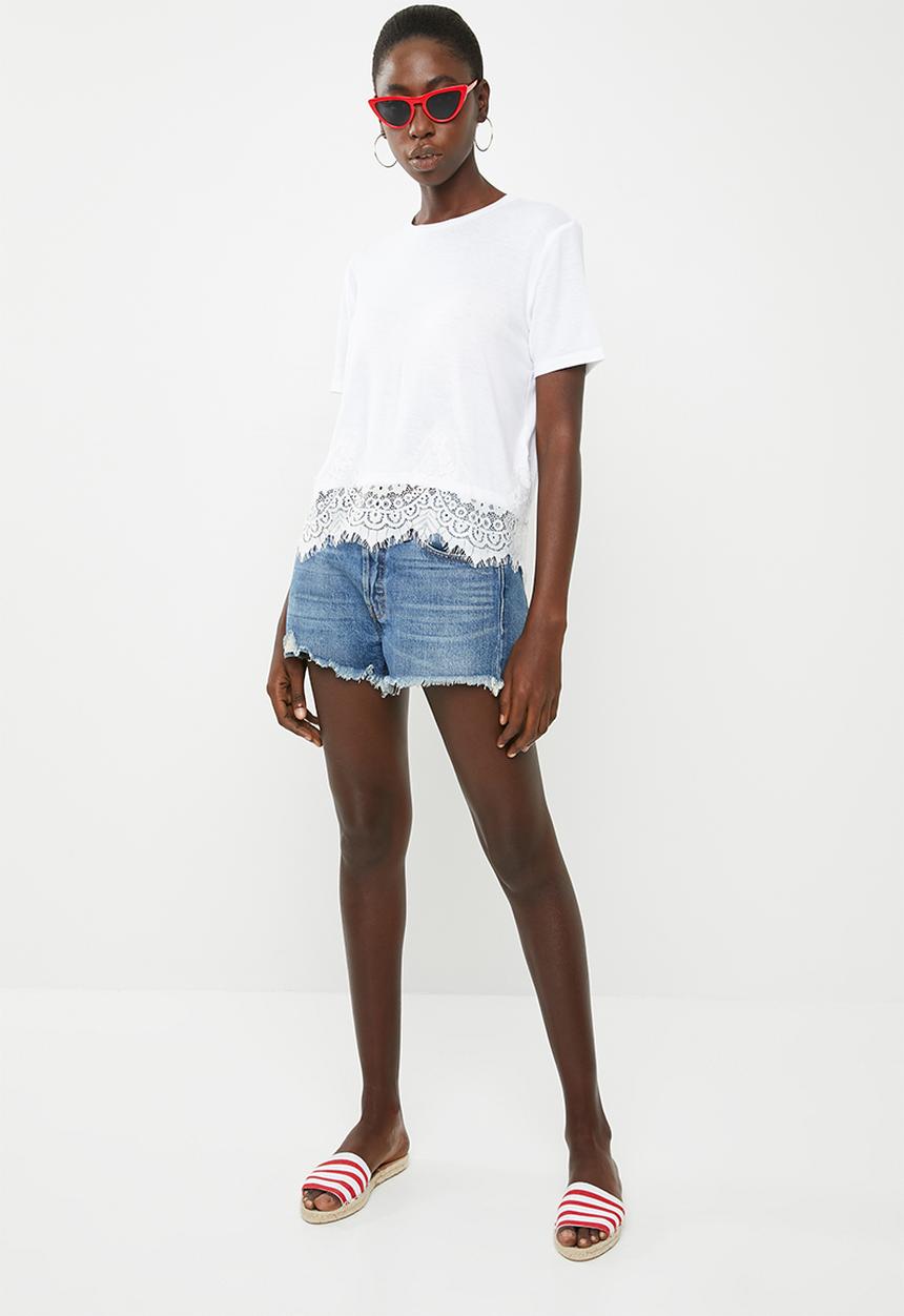 ONLY - Bella lace short sleeve top - white