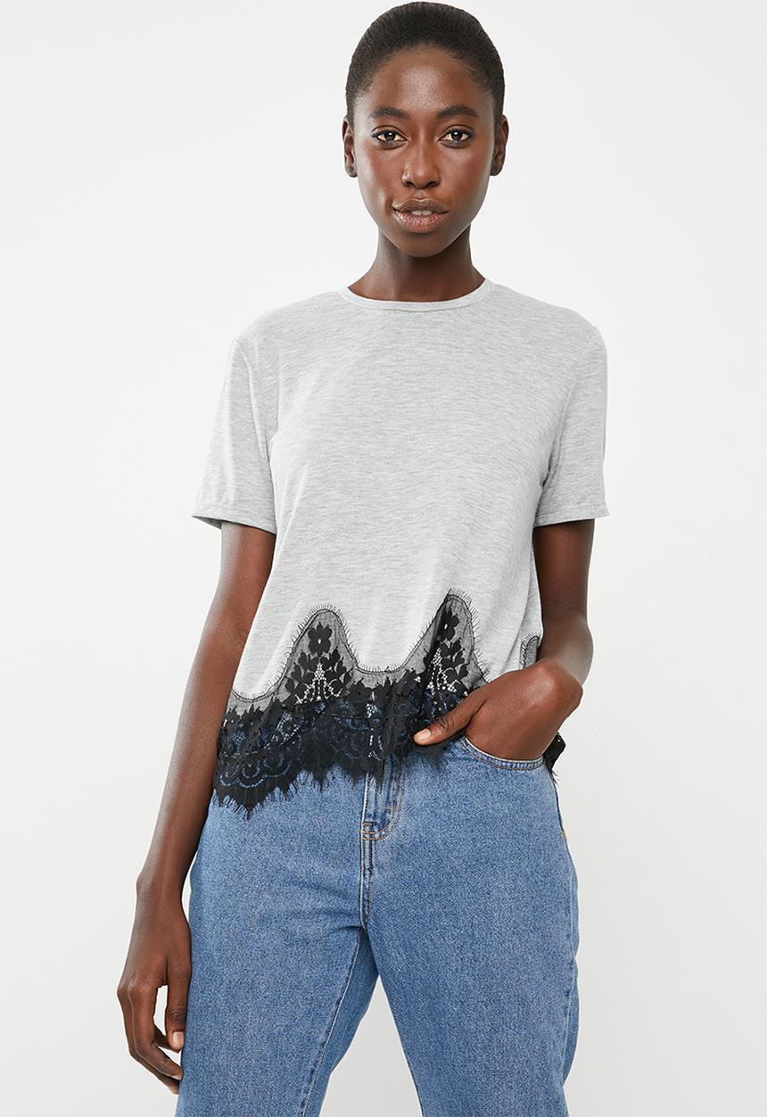 ONLY - Bella lace short sleeve top - grey