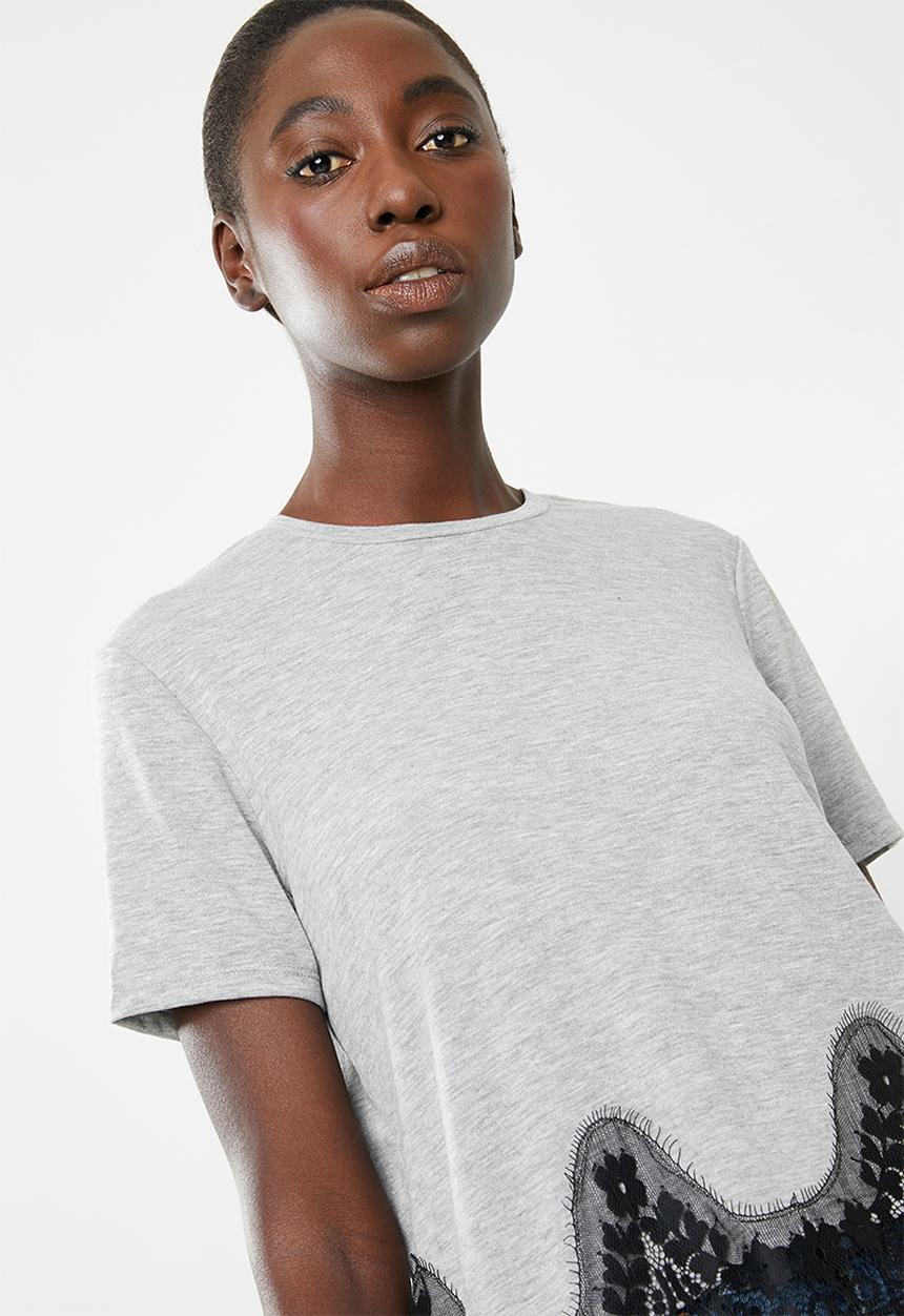 ONLY - Bella lace short sleeve top - grey