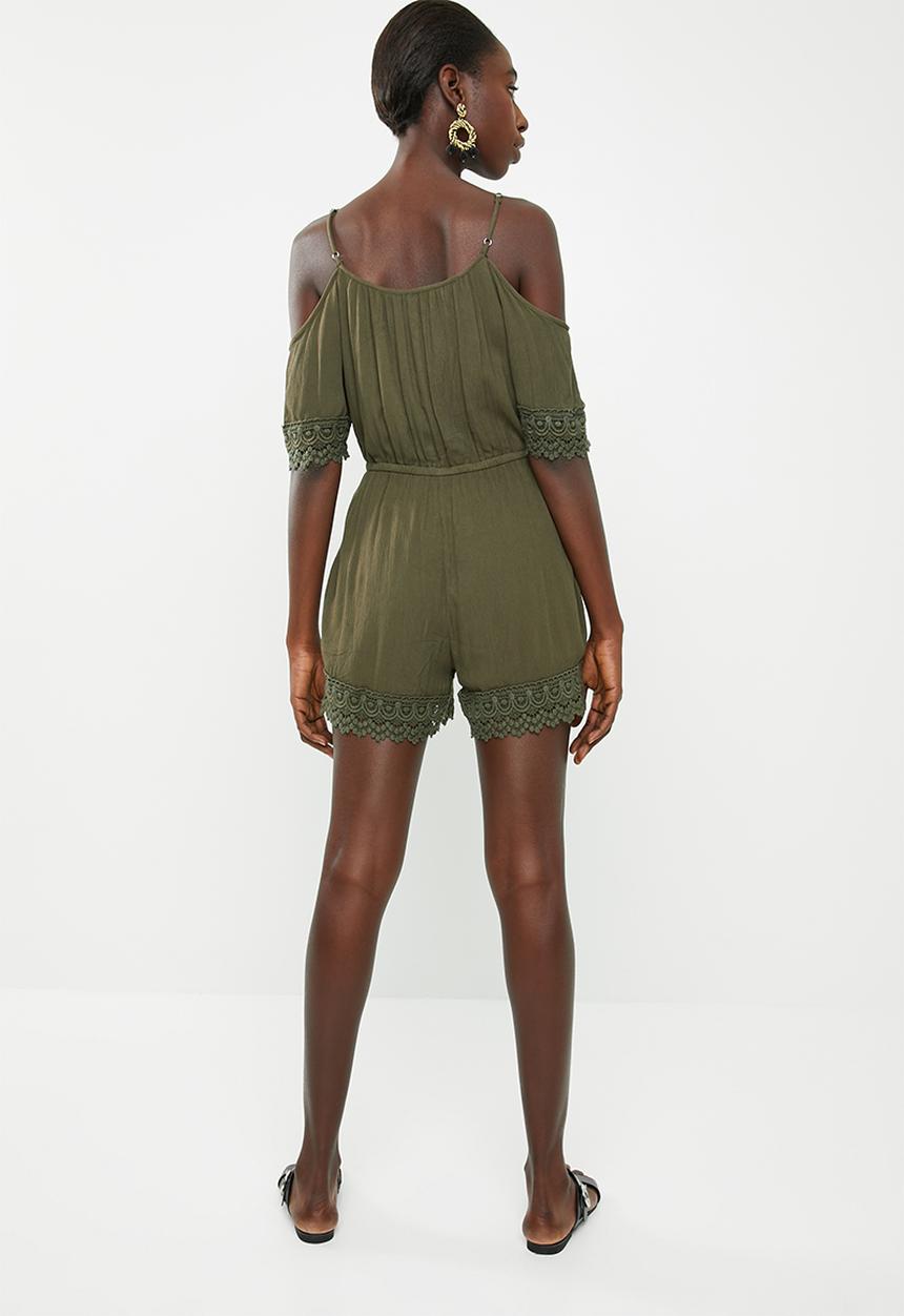 ONLY - Perry cold shoulder playsuit - green