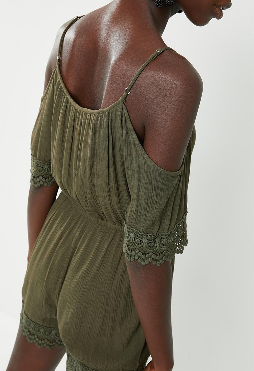 ONLY - Perry cold shoulder playsuit - green