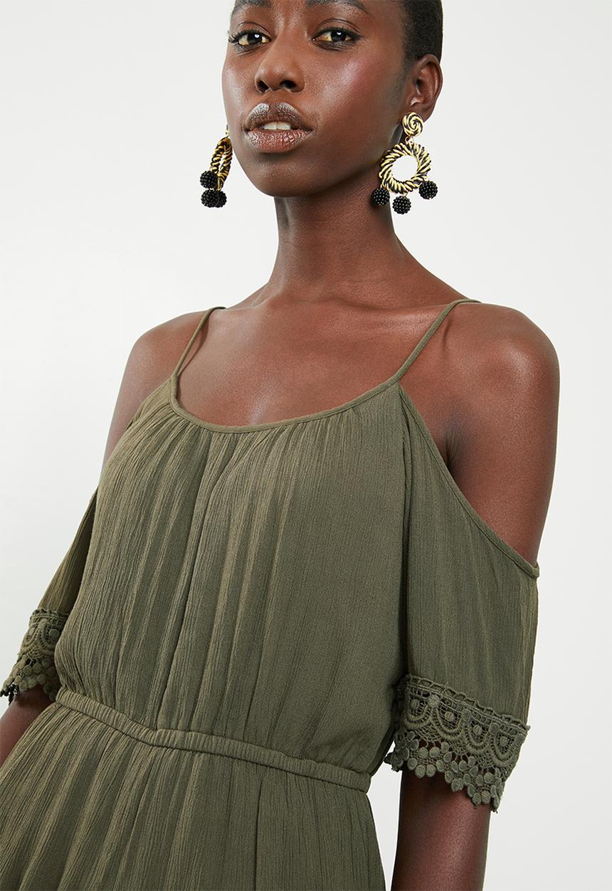 ONLY - Perry cold shoulder playsuit - green