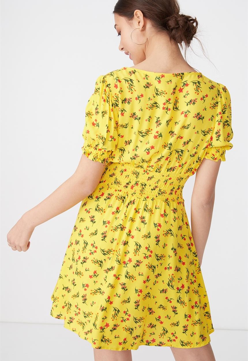 Cotton On - Woven hazel prairie cap sleeve dress - yellow