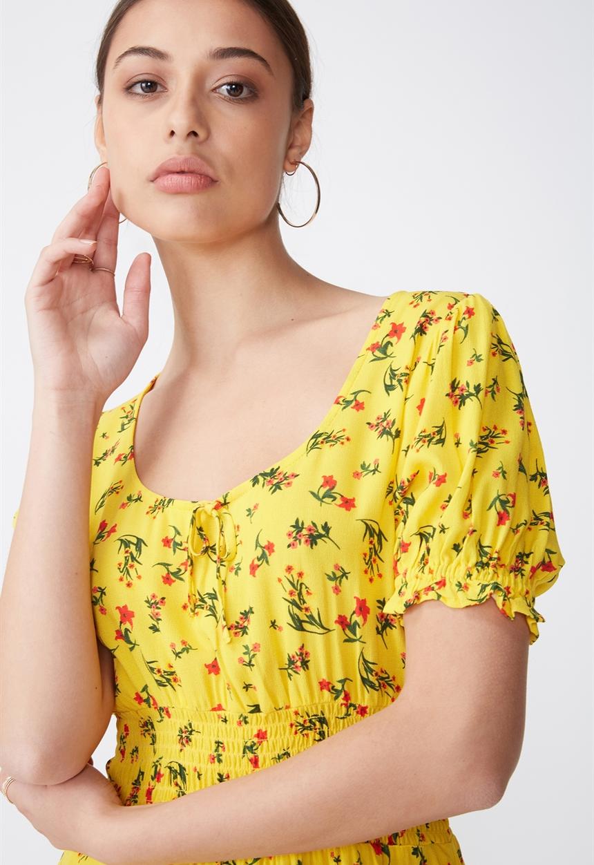Cotton On - Woven hazel prairie cap sleeve dress - yellow