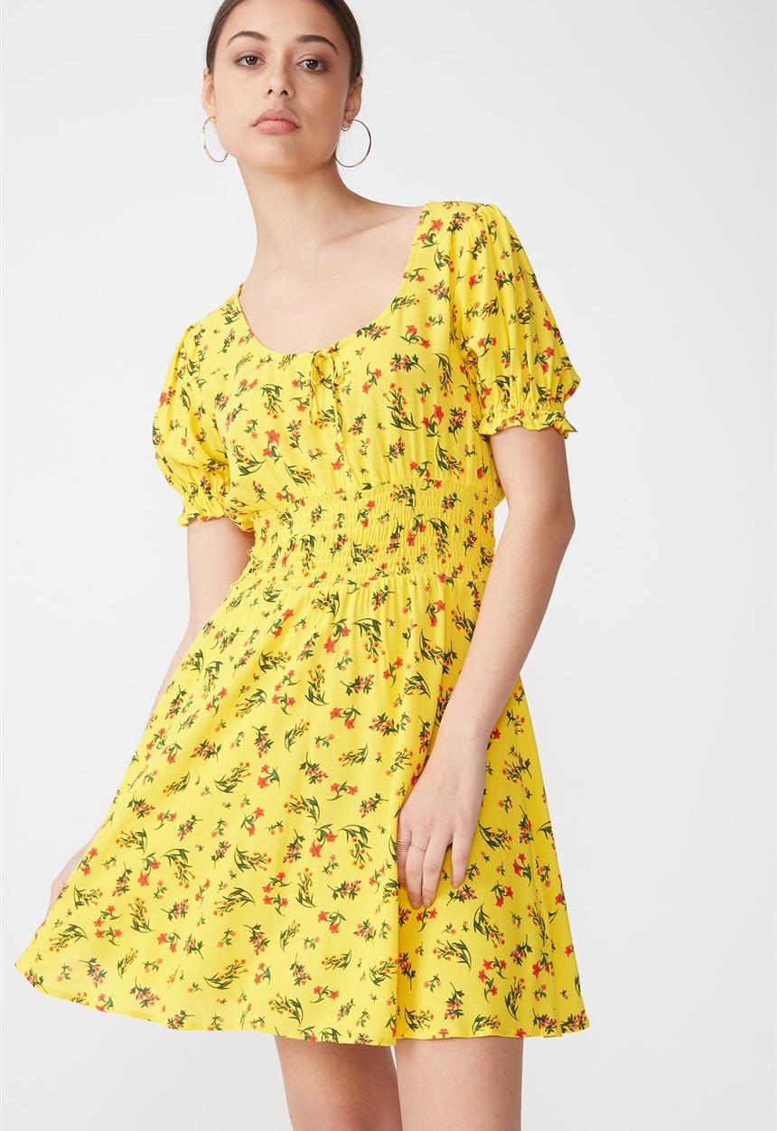 Cotton On - Woven hazel prairie cap sleeve dress - yellow