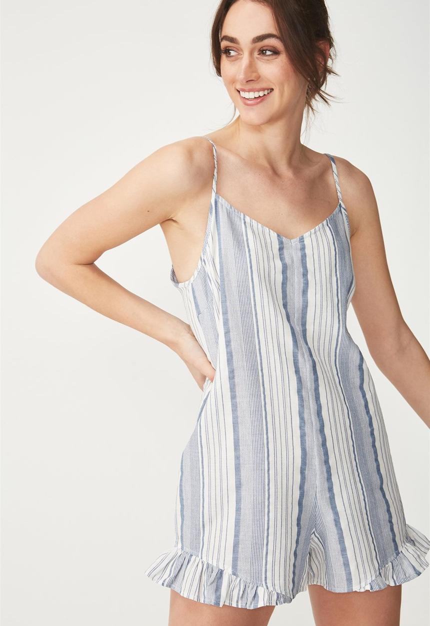 Cotton On - Woven Floral Lily frill playsuit - blue & white