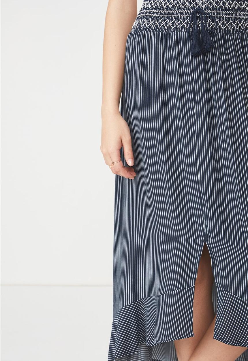 Cotton On - Woven Hayley high low midi skirt - navy & white 