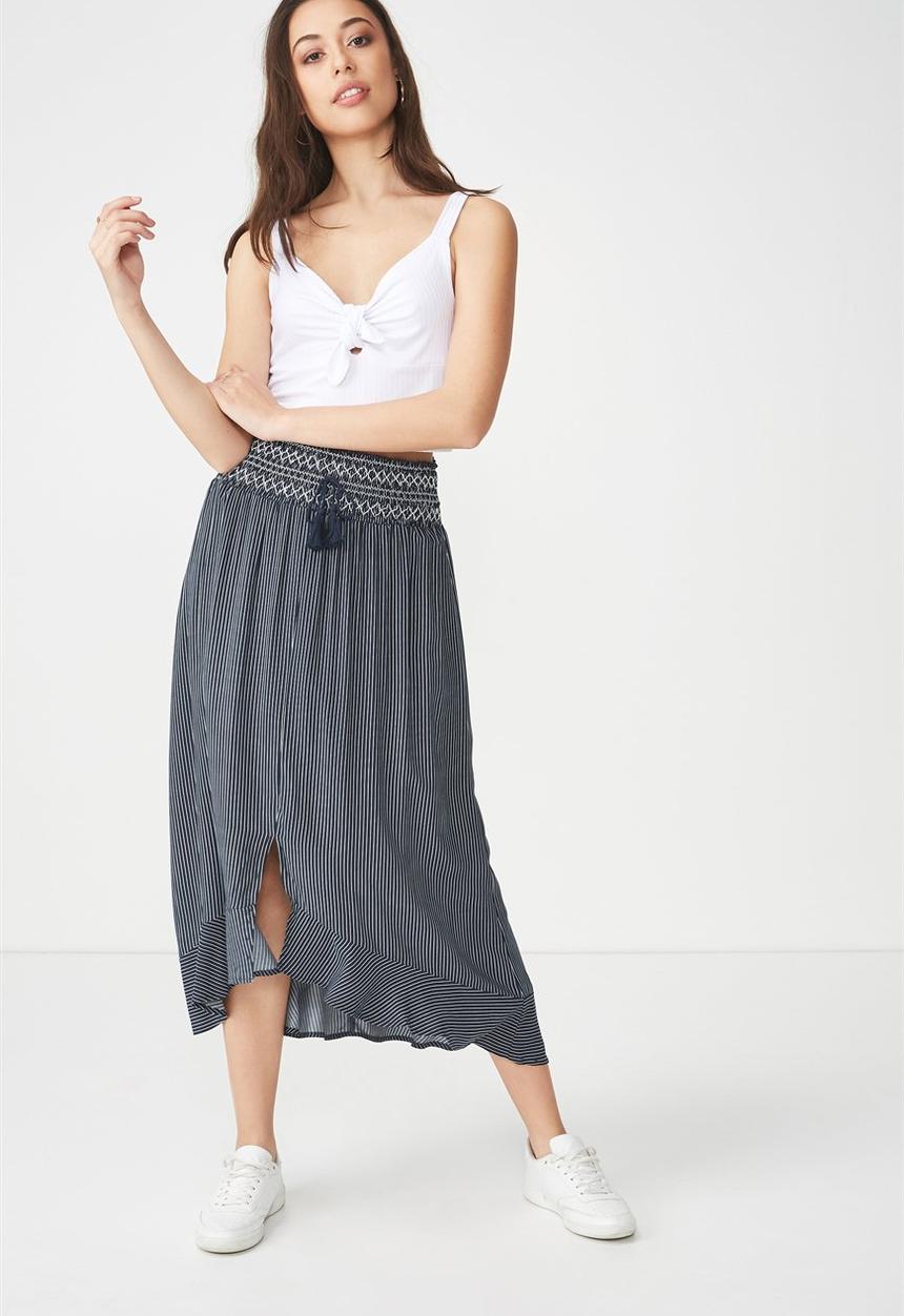 Cotton On - Woven Hayley high low midi skirt - navy & white 