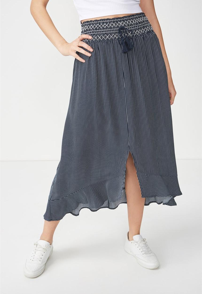 Cotton On - Woven Hayley high low midi skirt - navy & white 