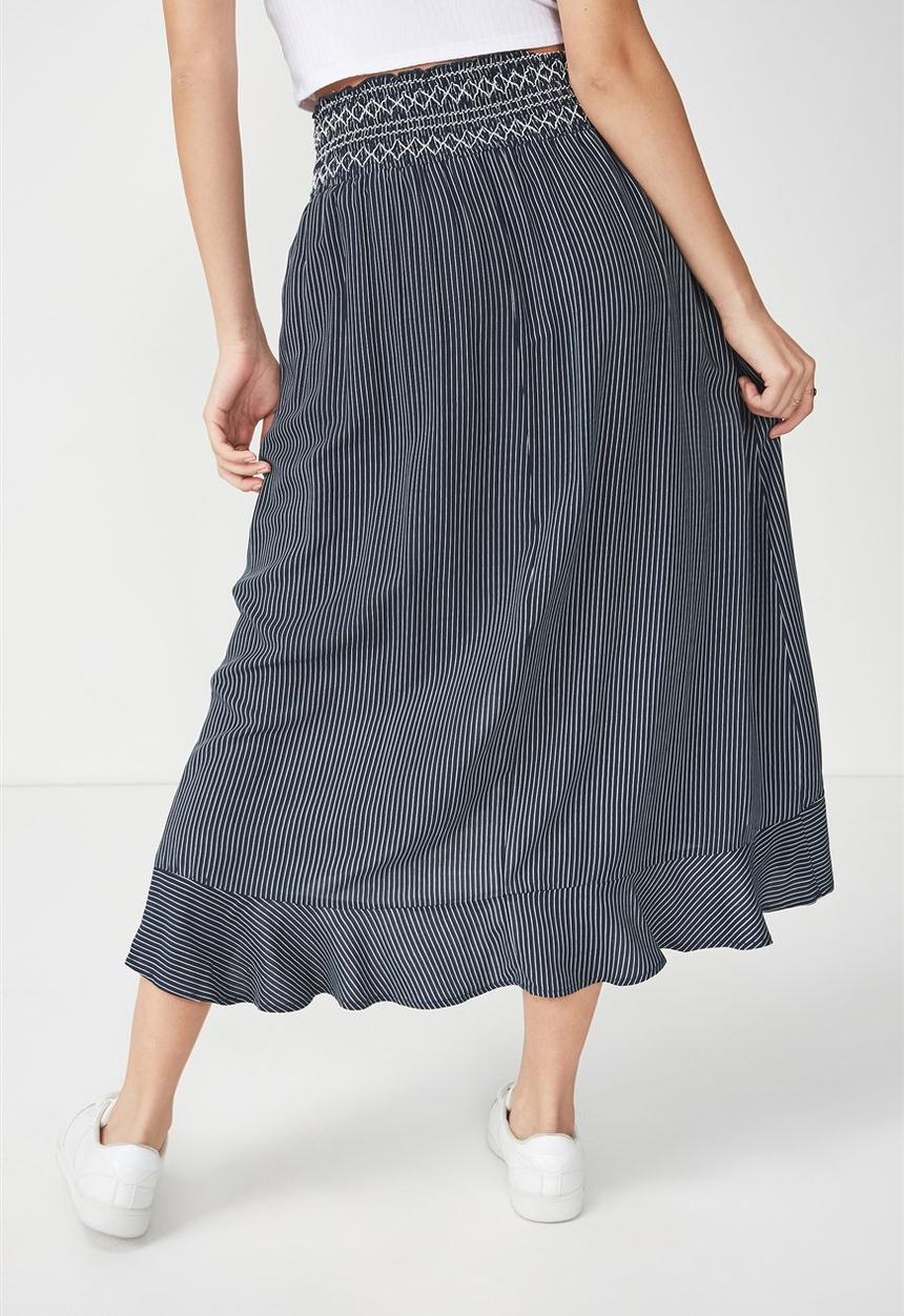 Cotton On - Woven Hayley high low midi skirt - navy & white 