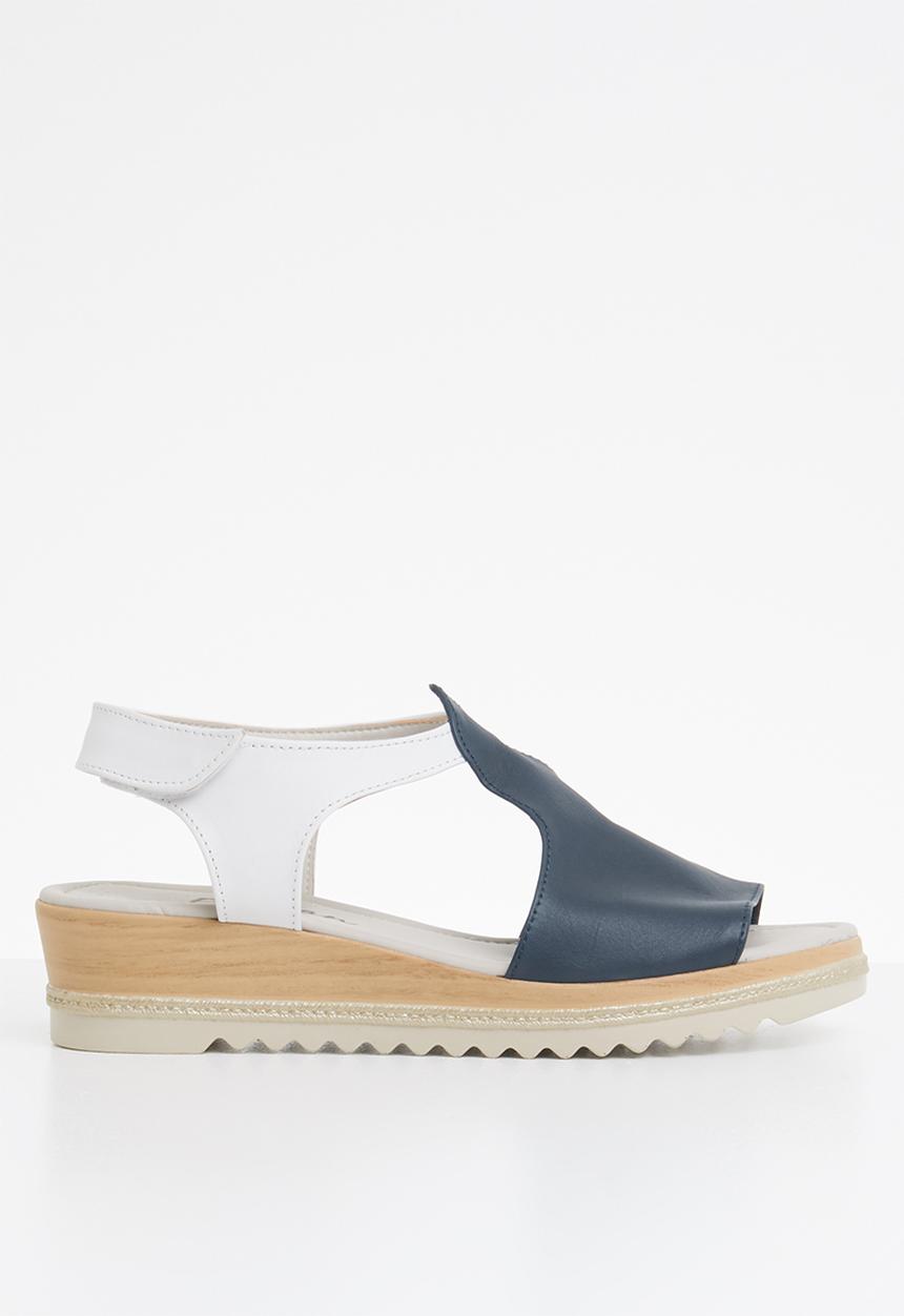 Phelan - T-strap leather wedges - navy