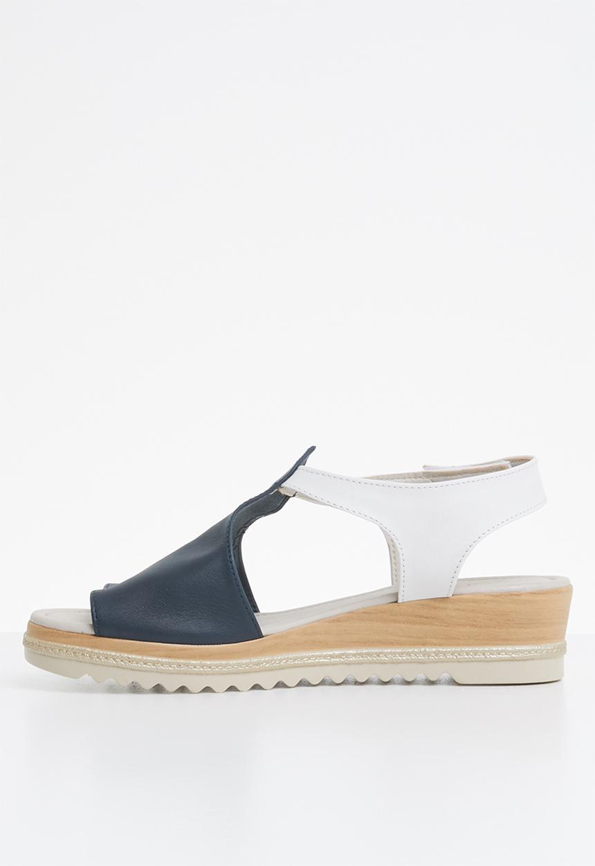 Phelan - T-strap leather wedges - navy