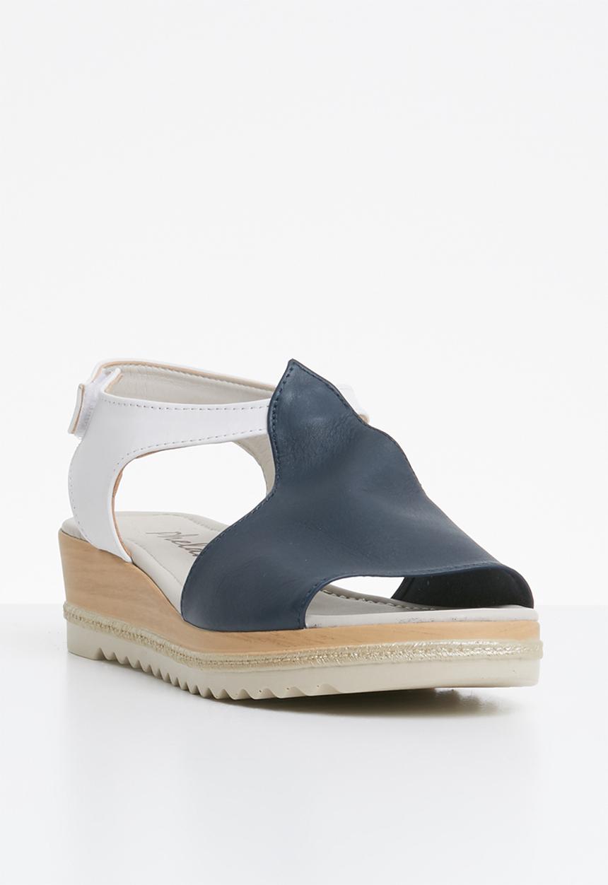 Phelan - T-strap leather wedges - navy