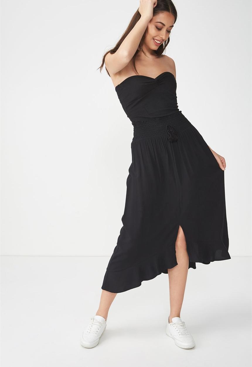 Cotton On - Woven hayley high low midi skirt - black