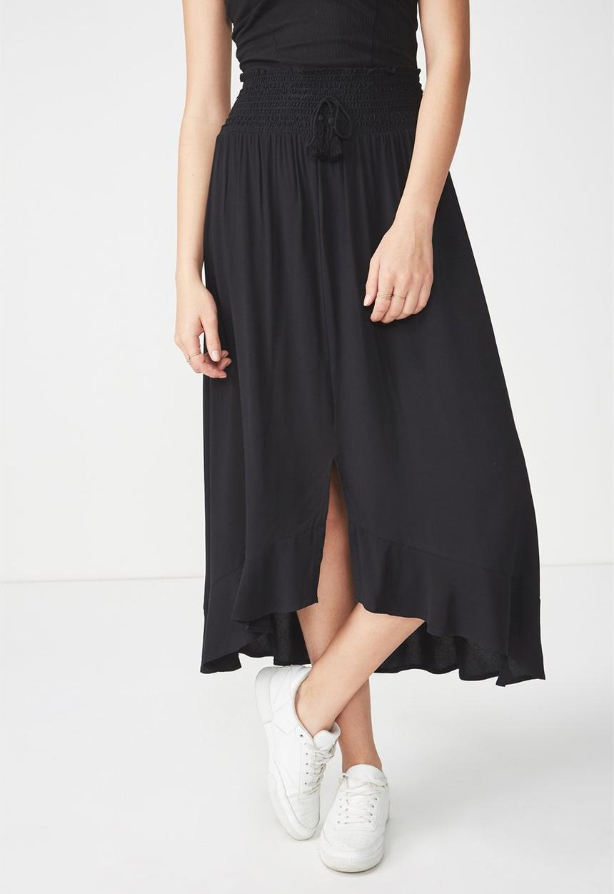 Cotton On - Woven hayley high low midi skirt - black