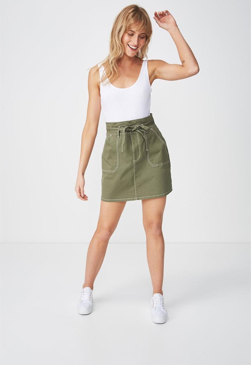 Cotton On - Woven utility twirl mini skirt - khaki