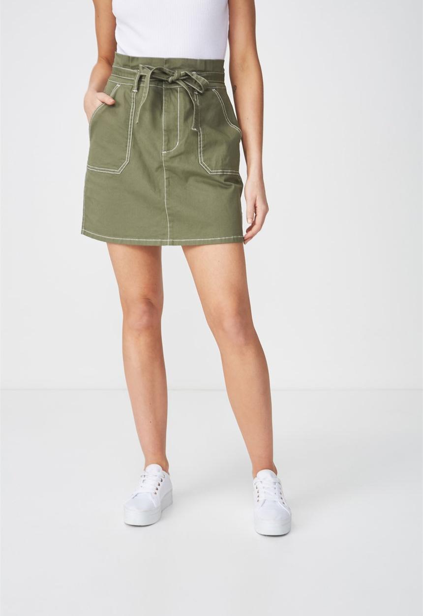 Cotton On - Woven utility twirl mini skirt - khaki