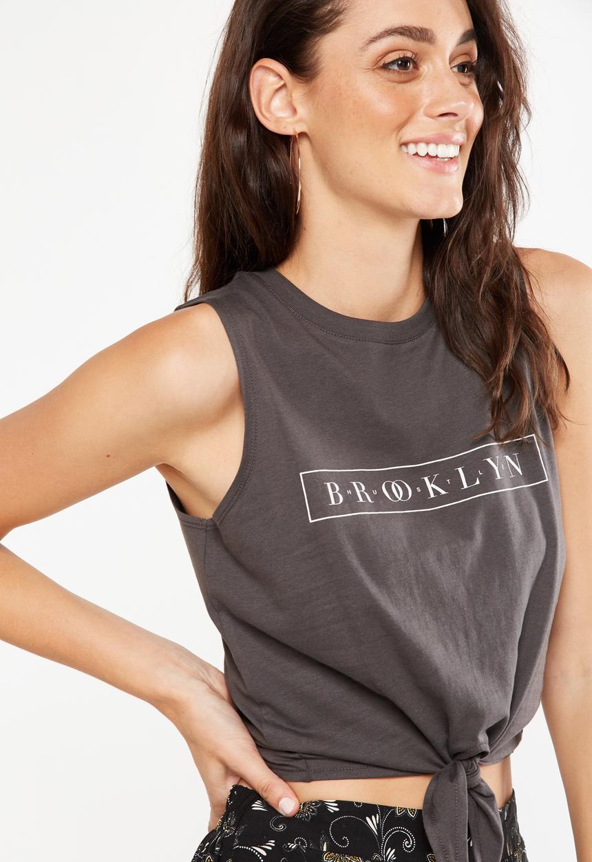 Cotton On - Tbar maeve tie front tank - grey