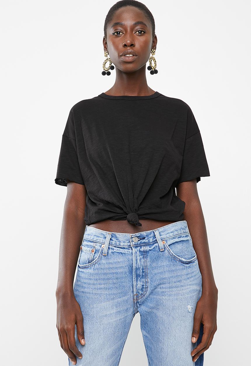 Vero Moda - Mascha short sleeve knot top - black