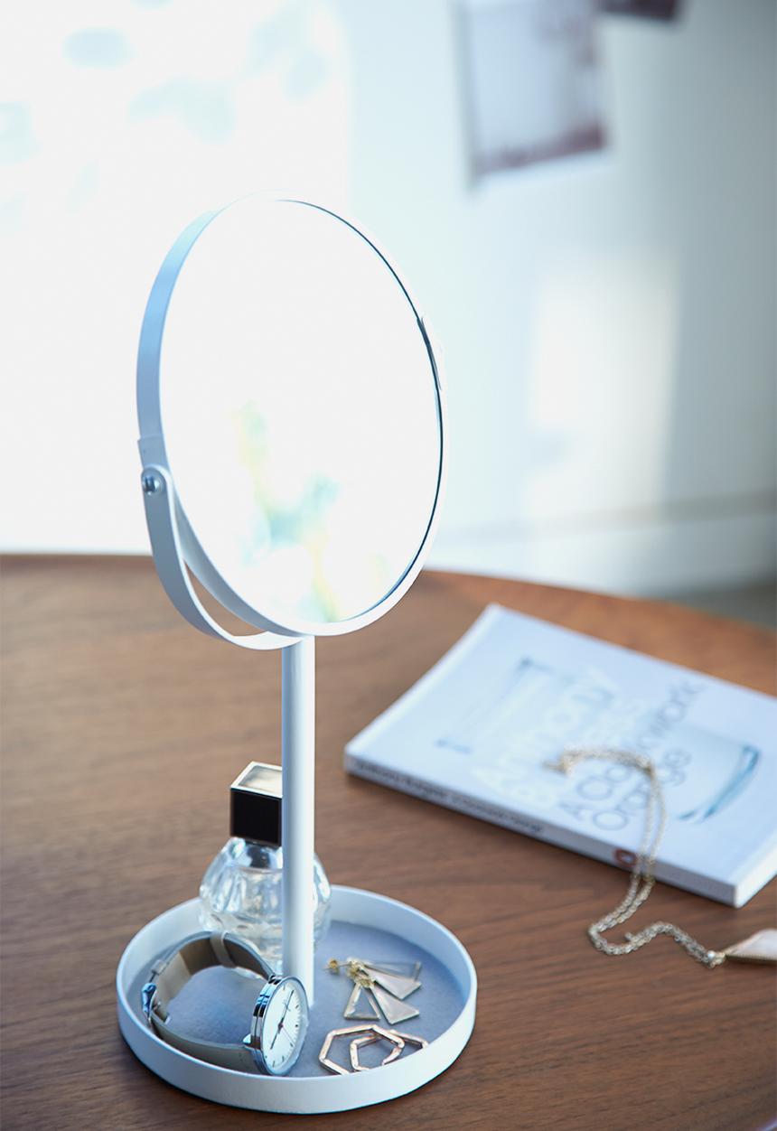 Yamazaki - Tower make up mirror with accessory tray - white