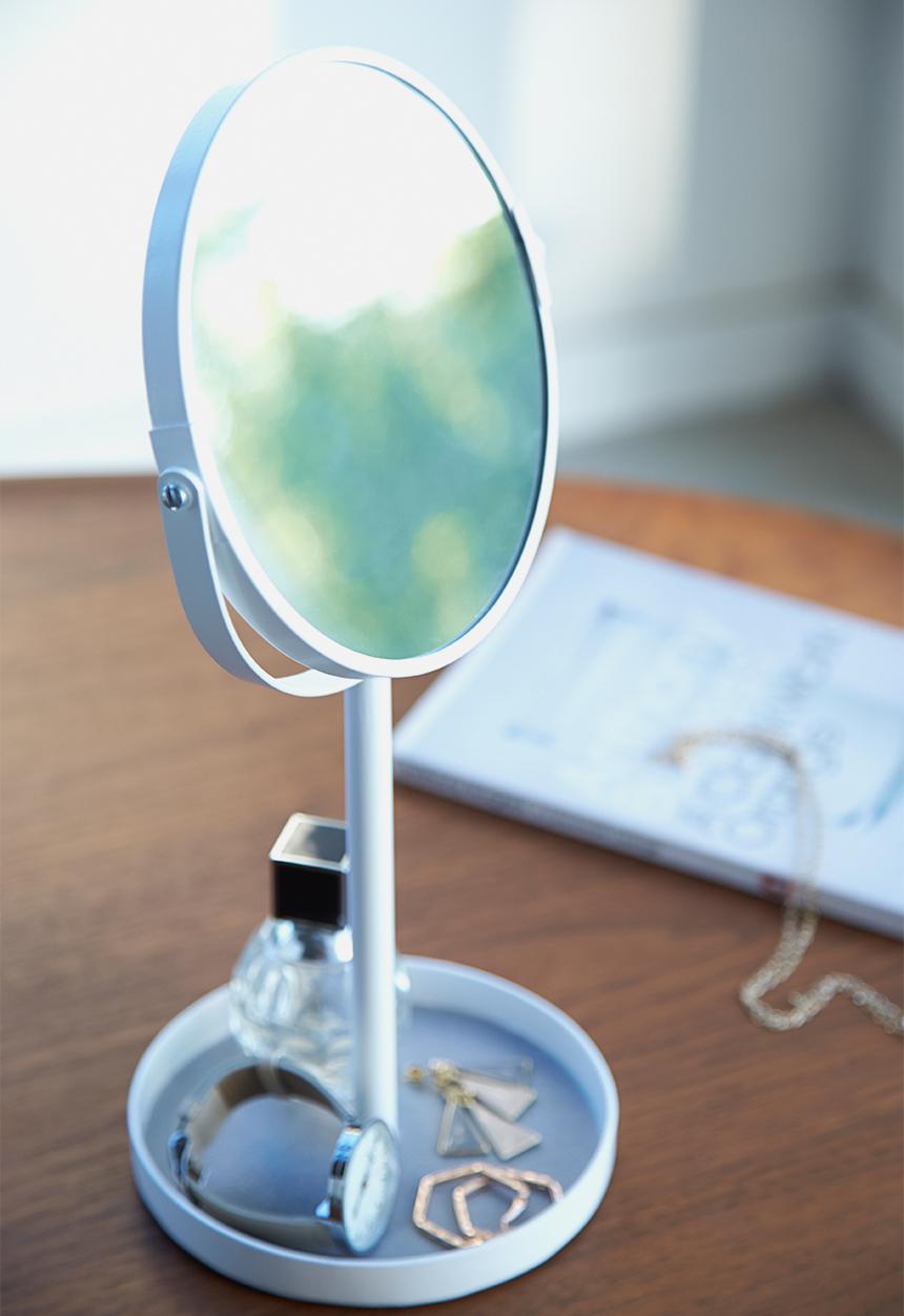 Yamazaki - Tower make up mirror with accessory tray - white