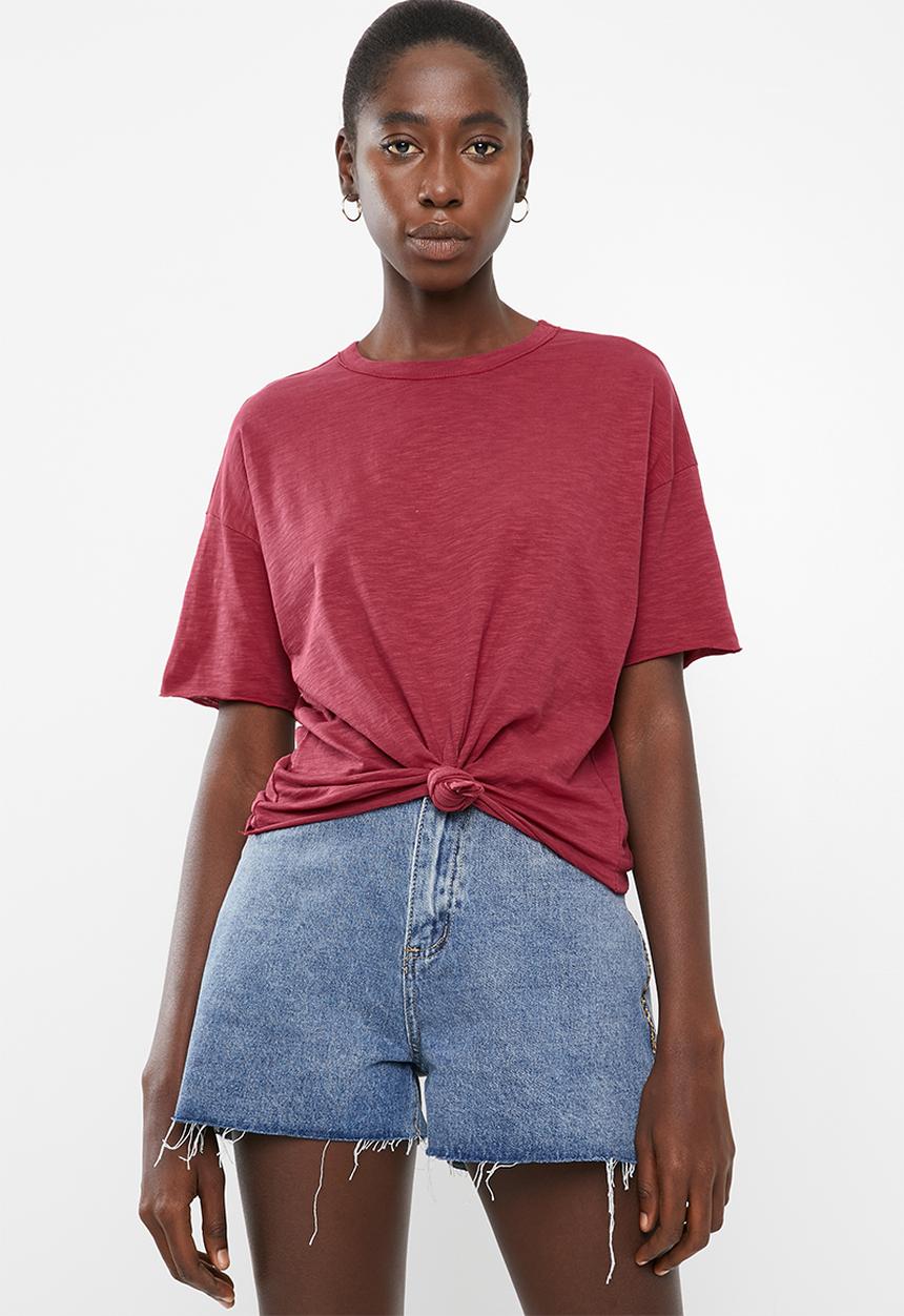 Vero Moda - Mascha short sleeve knot top - red
