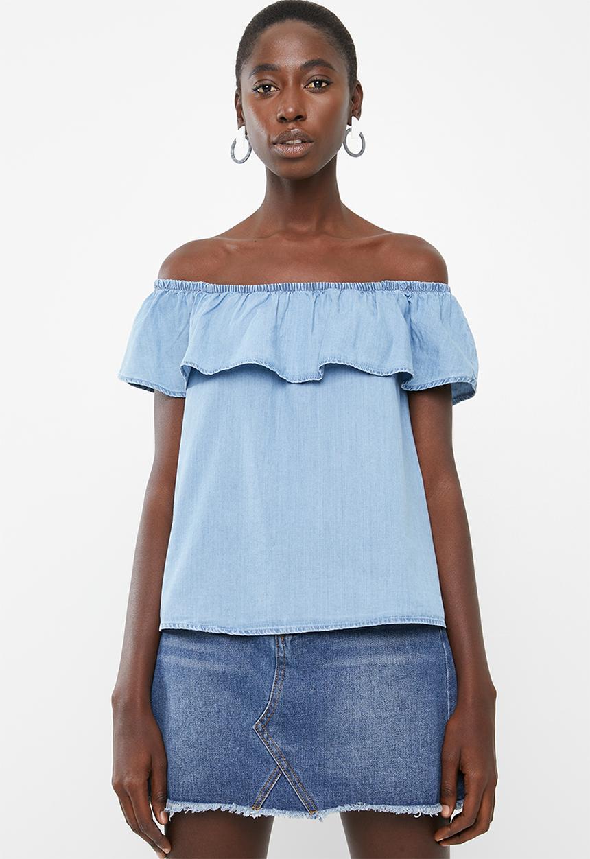 Vero Moda - Emilia chambray frill top - blue