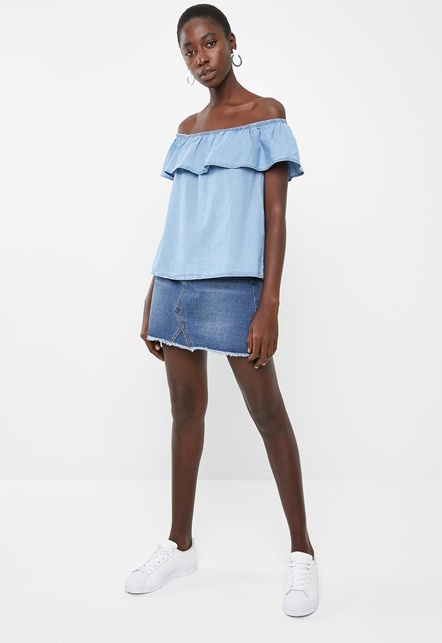 Vero Moda - Emilia chambray frill top - blue