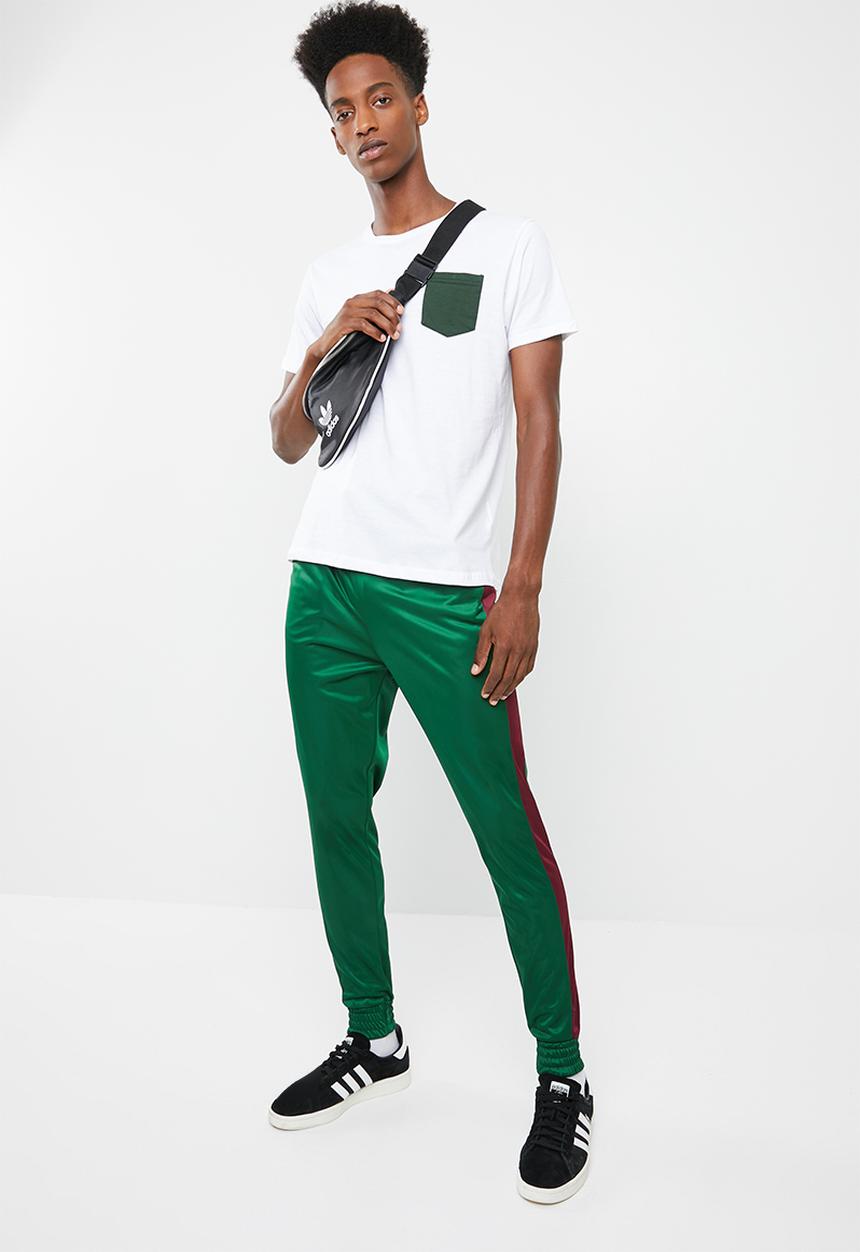 Superbalist - Slim side stripe tricot pant - green and maroon