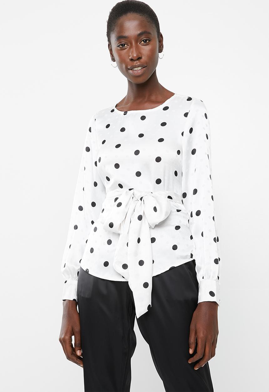 Vero Moda - Daniella dot tie long sleeve top - white