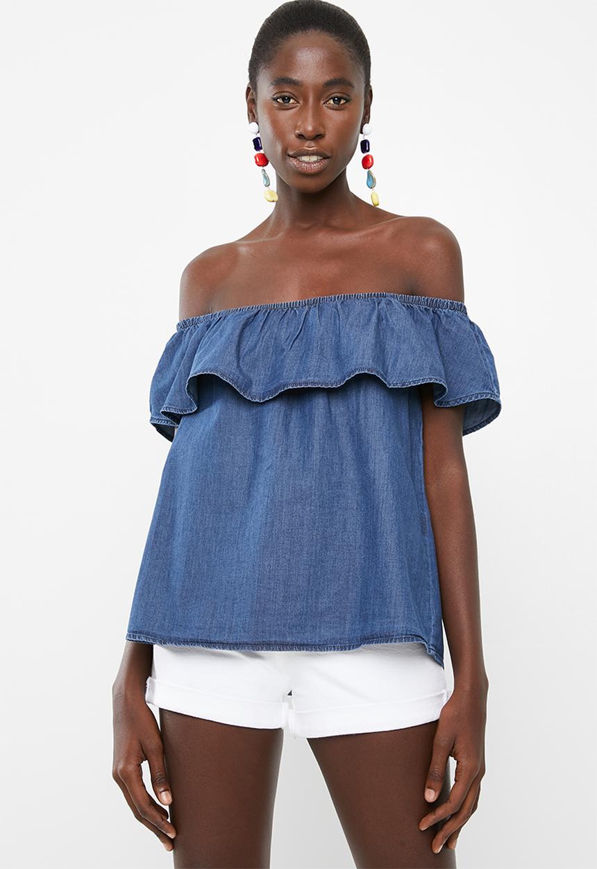 Vero Moda - Emilia chambray frill top - blue
