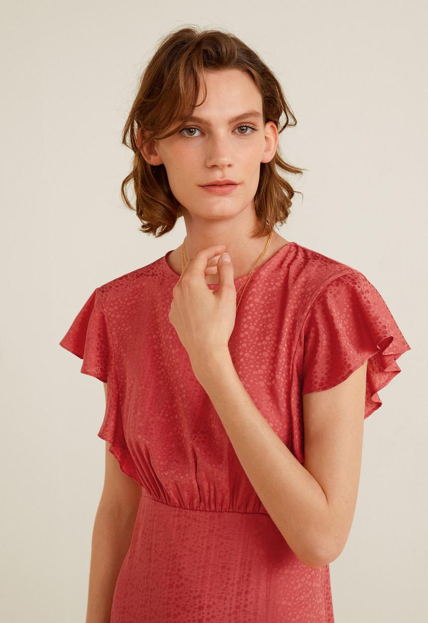 MANGO - Ruffled midi dress - pink