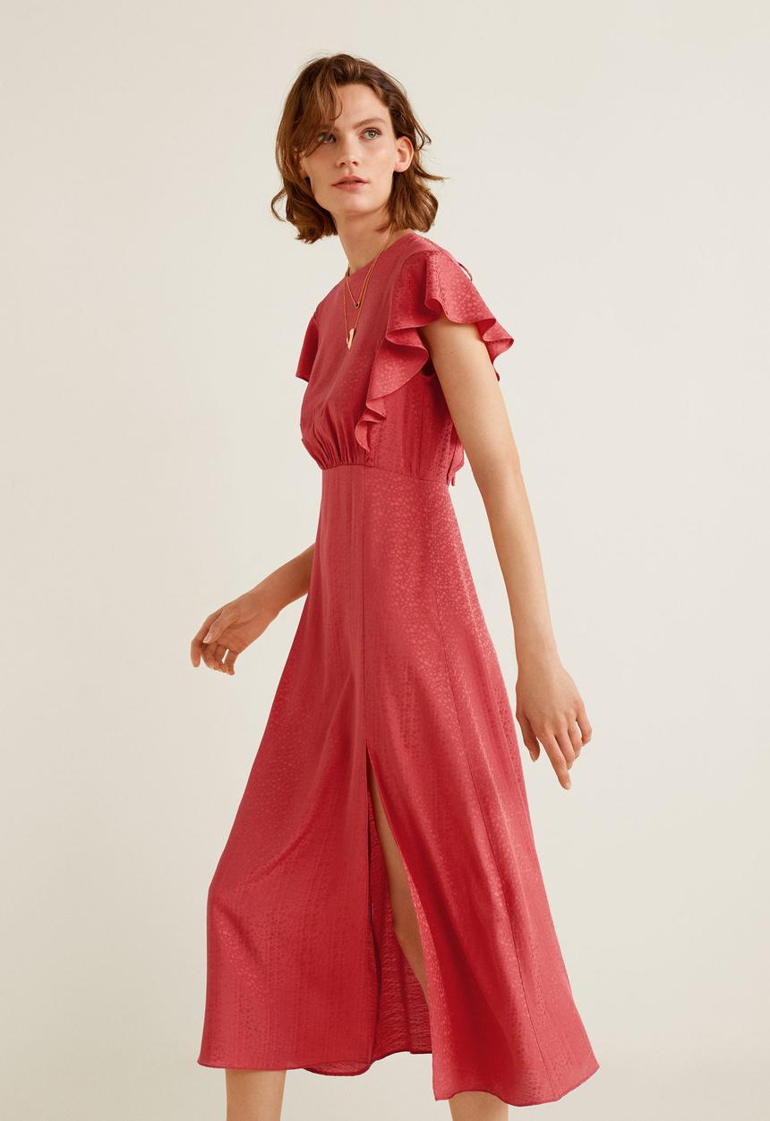 MANGO - Ruffled midi dress - pink