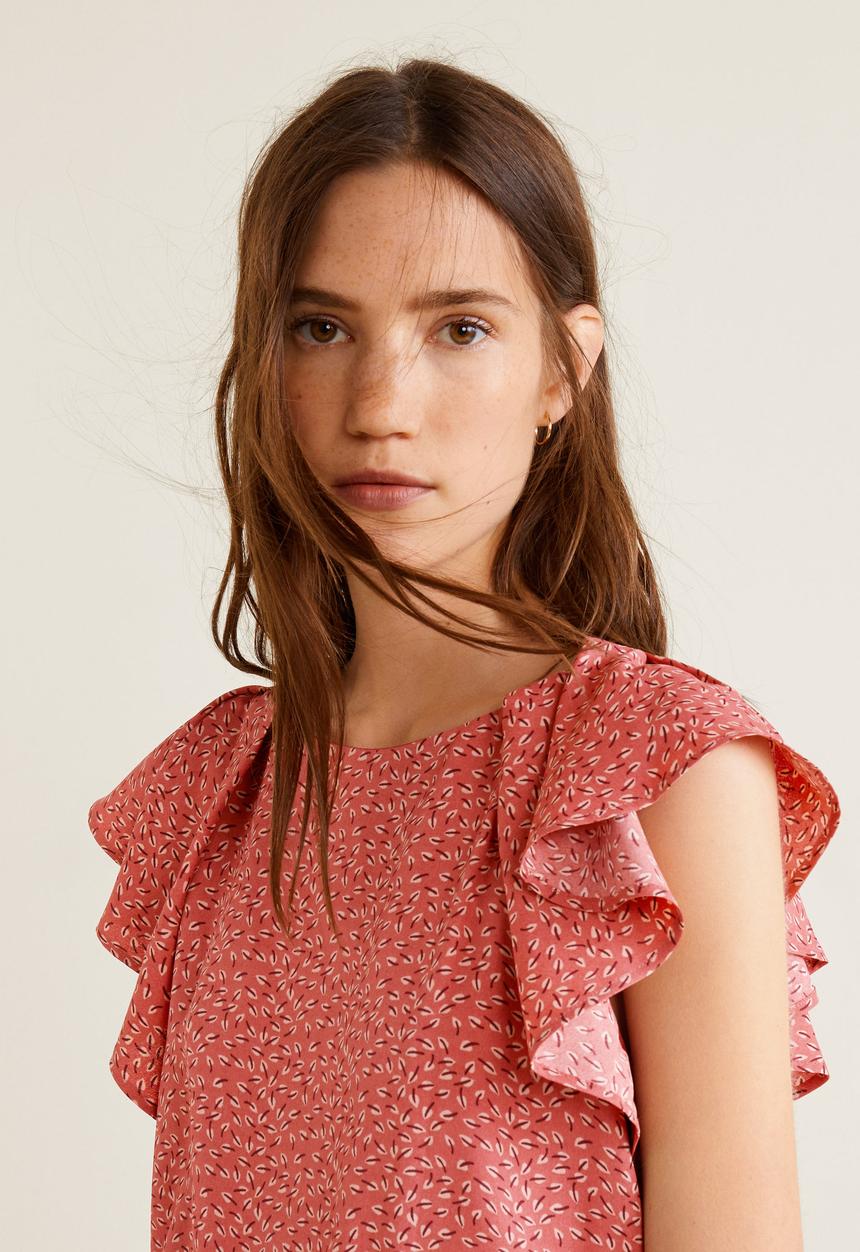 MANGO - Ruffled sleeve blouse - pink