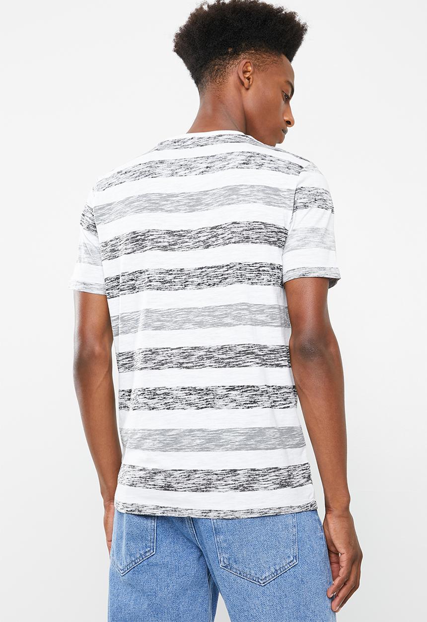 Brave Soul - Coast printed stripe t-shirt - white